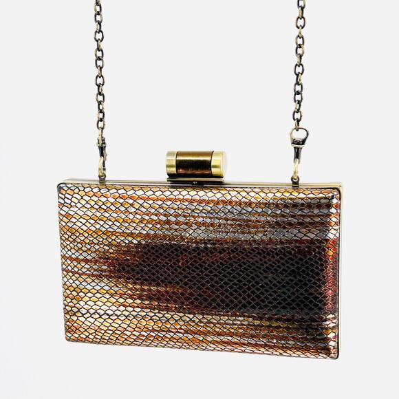 Patricia Nash Copper Metallic Snakeskin Leather Chain Strap Clutch Evening Bag - Picture 3 of 9